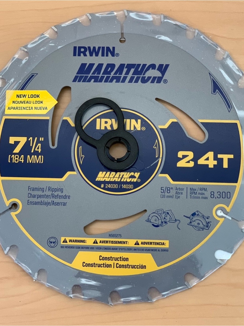 IRWIN Marathon 7-1/4” 24T Circular Saw Blade 5/8” Arbor Construction Framing